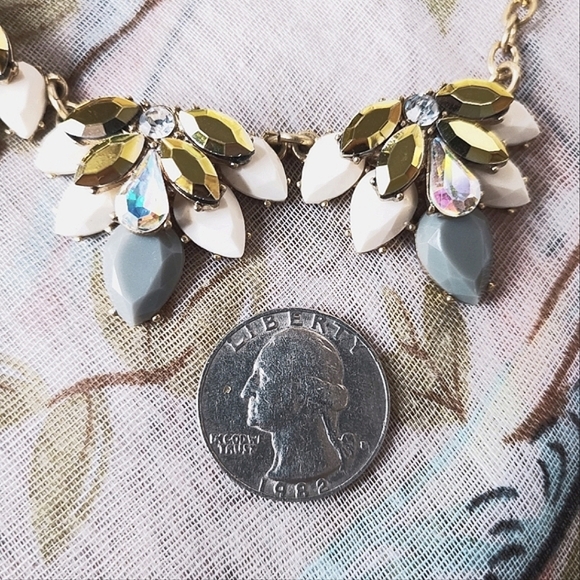 J. Crew Statement Gold Tone Iridescent Gold Stones Gray and White Necklace - Picture 8 of 10